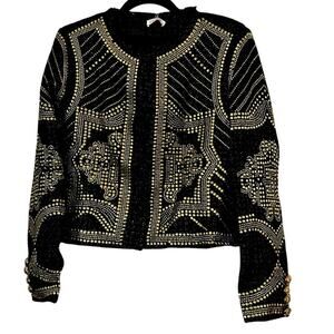 La’Ros – Embellished Studded Tweed Jacket (Black/Gold) – S